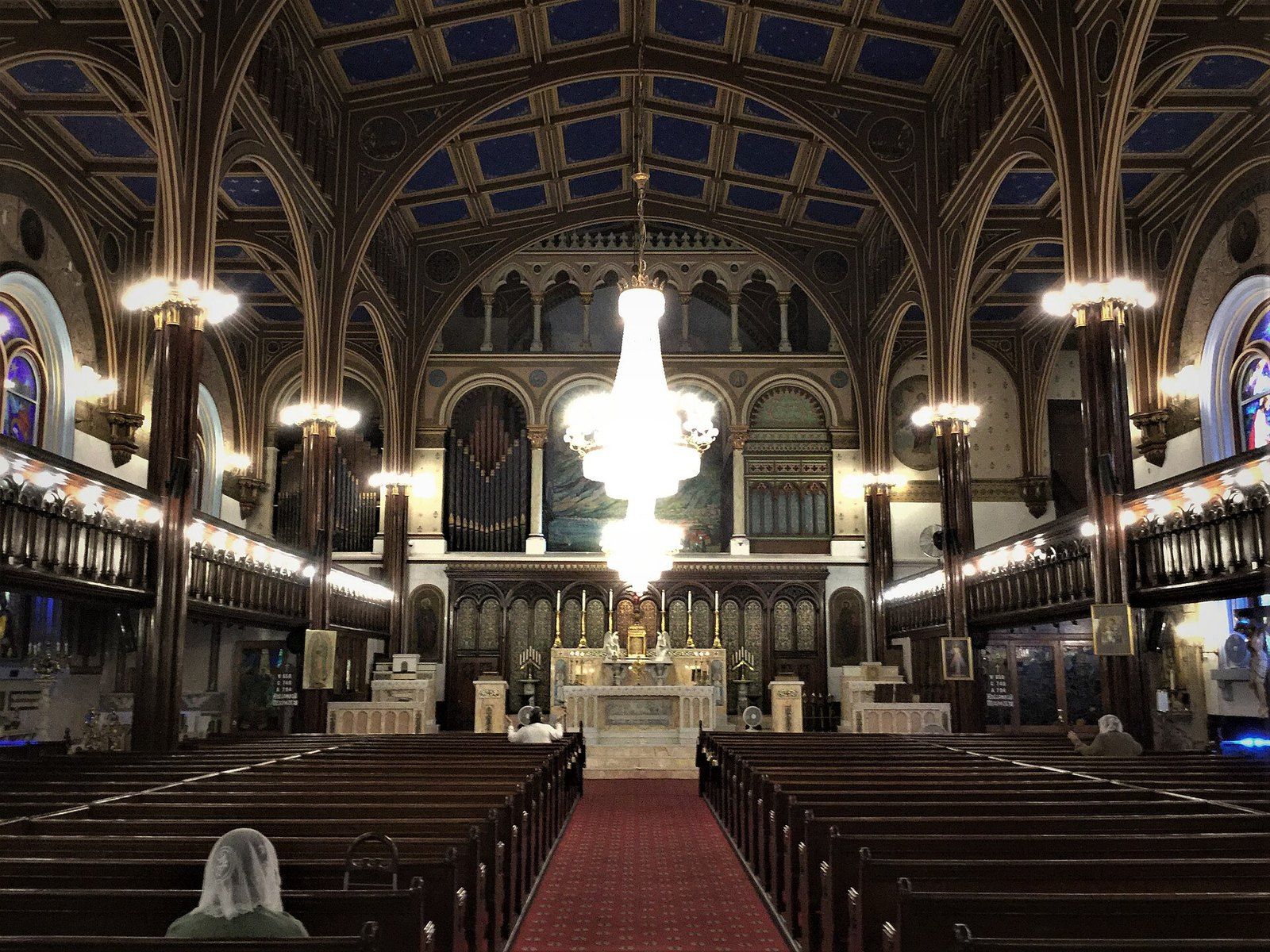The interior of Our Lady of Lebanon Maronite Cathedral in Brooklyn with its painted vaults, a Wikimedia Commons photograph in the encyclopedia of Mike Kobeissi