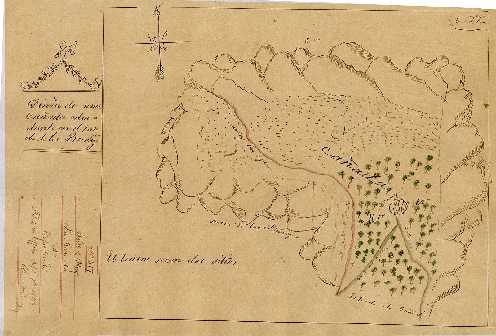 The hand drawn 1852 diseño map of Rancho La Cañada, a Wikimedia Commons photograph in the encyclopedia of Mike Kobeissi